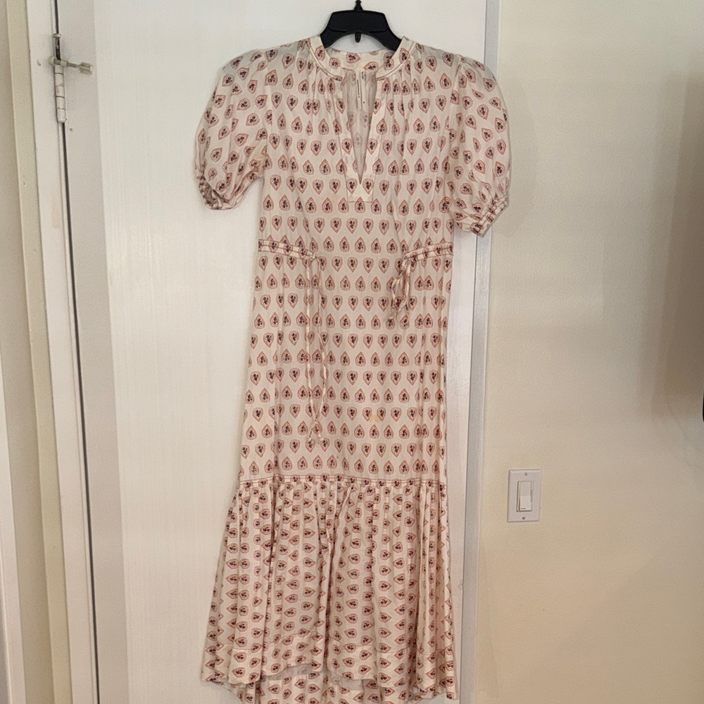 Cream Maxi Dress with Rust Paisley Print and Puff Sleeves